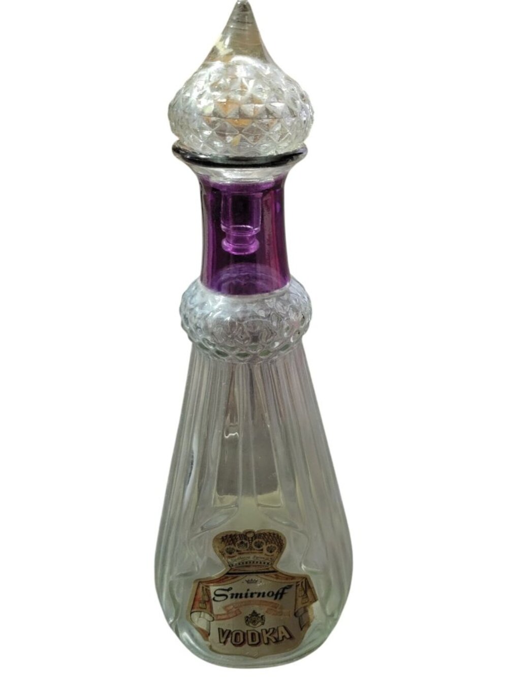 Smirnoff Vodka Genie Liquor Decanter Bottle Glass Clear Purple Crystal Stopper
